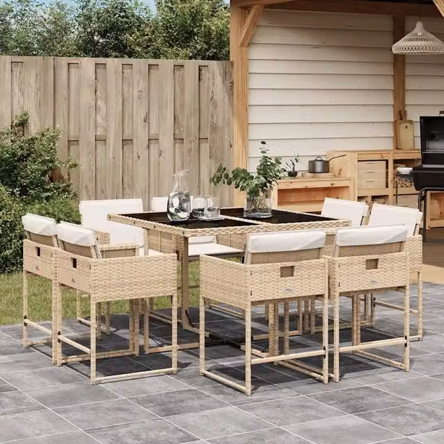 Set da Pranzo da Giardino 9 pz con Cuscini Beige in Polyrattan 3278145