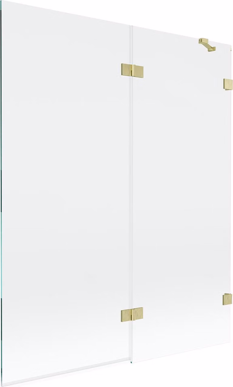 Mexen Lunar paravento vasca da bagno a 2 ante destro 140 x 150 cm, trasparente, oro spazzolato - 897-140-100-55-00-P