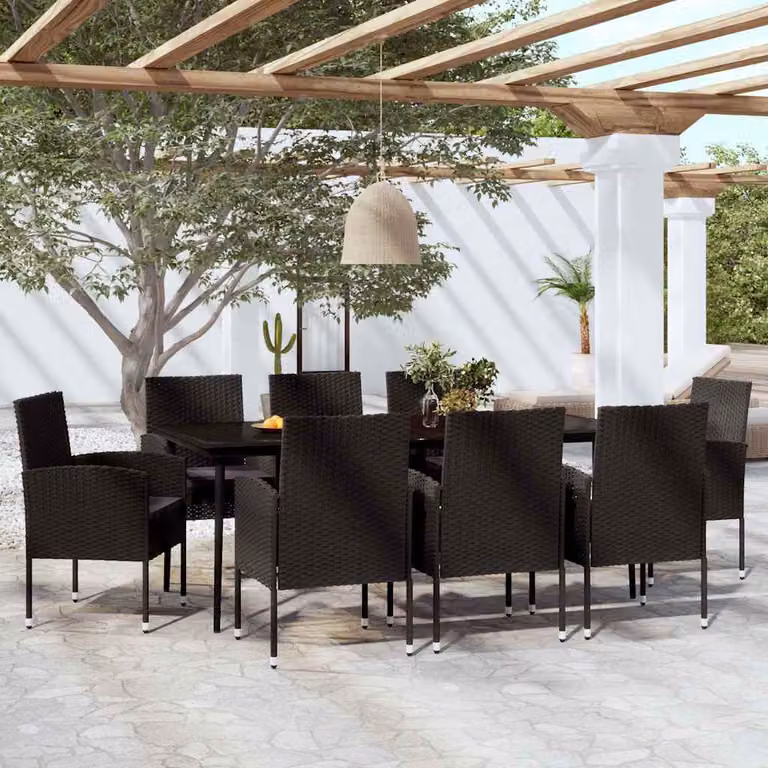 Set da pranzo da giardino moderno vidaXL in acciaio nero e vetro, 9 pezzi