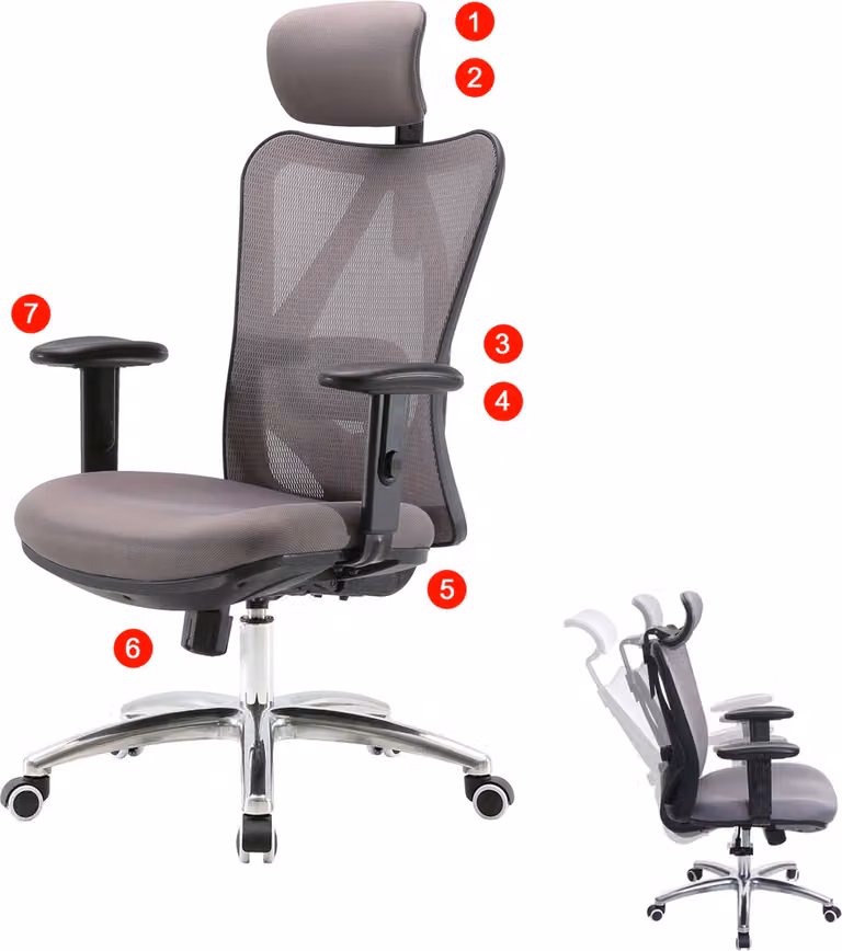 Sedia da ufficio SIHOO, ergonomica, supporto lombare regolabile, portata 150 kg ~ senza poggiapiedi, grigio