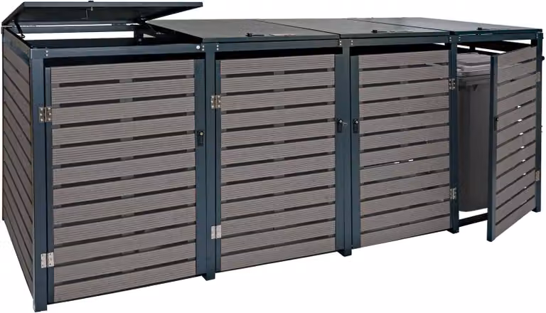 contenitore per 4 cassonetti HWC-K14, coperchio per cassonetti, 119x264x84cm WPC metallo 130kg ~ antracite
