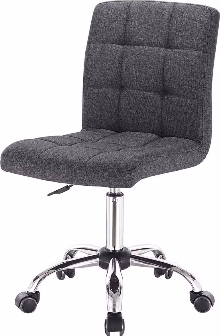 Happyment® Sgabello da lavoro Ziva - Grigio scuro - Per adulti - Con rotelle - Tessuto - Sedia ergonomica per ufficio - Altezza regolabile