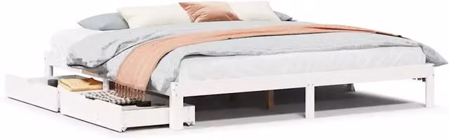 Letto matrimoniale | Letto per adulti | Giroletto con Cassetti Bianco 180x200 cm Legno Massello di Pino