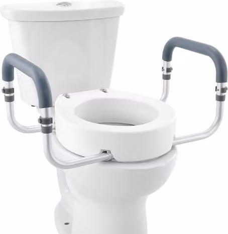 Alzata WC Rotonda VEVOR Bianca con Corrimano in Alluminio e Imbottitura EVA, Sedile Rialzato per Ausilio da Bagno, Altezza: 8,89 cm