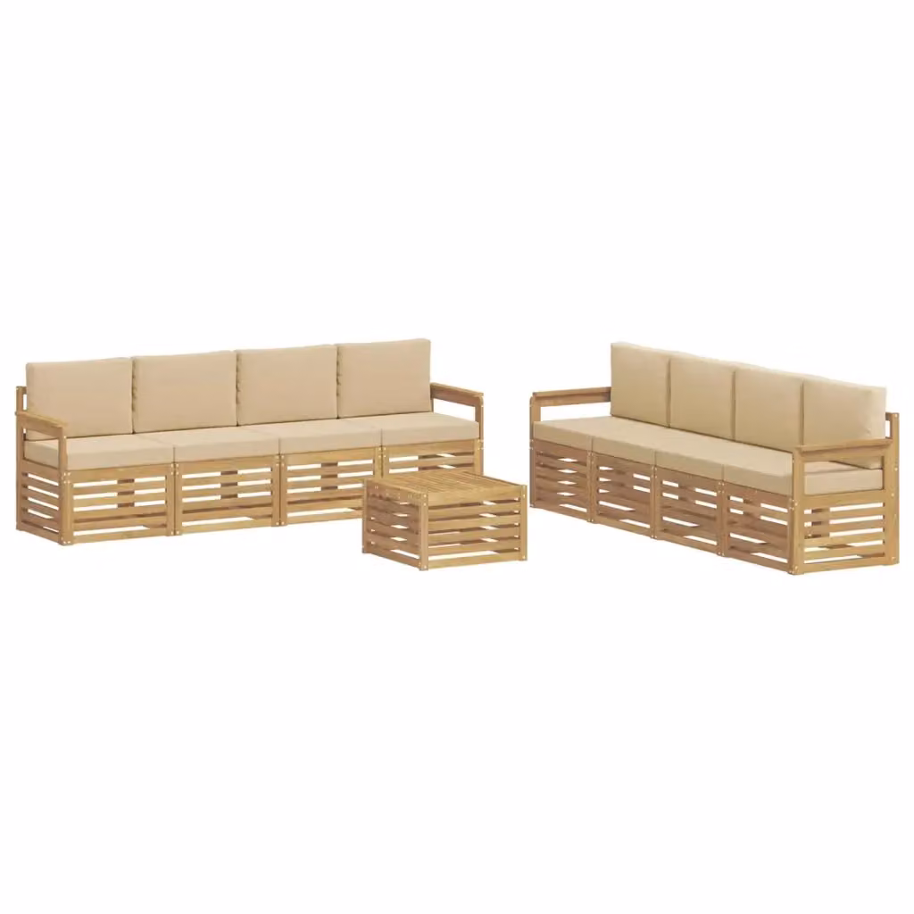 Set di mobili da giardino vidaXL composto da divani e tavolino in legno di acacia con cuscini bianchi e beige – 2