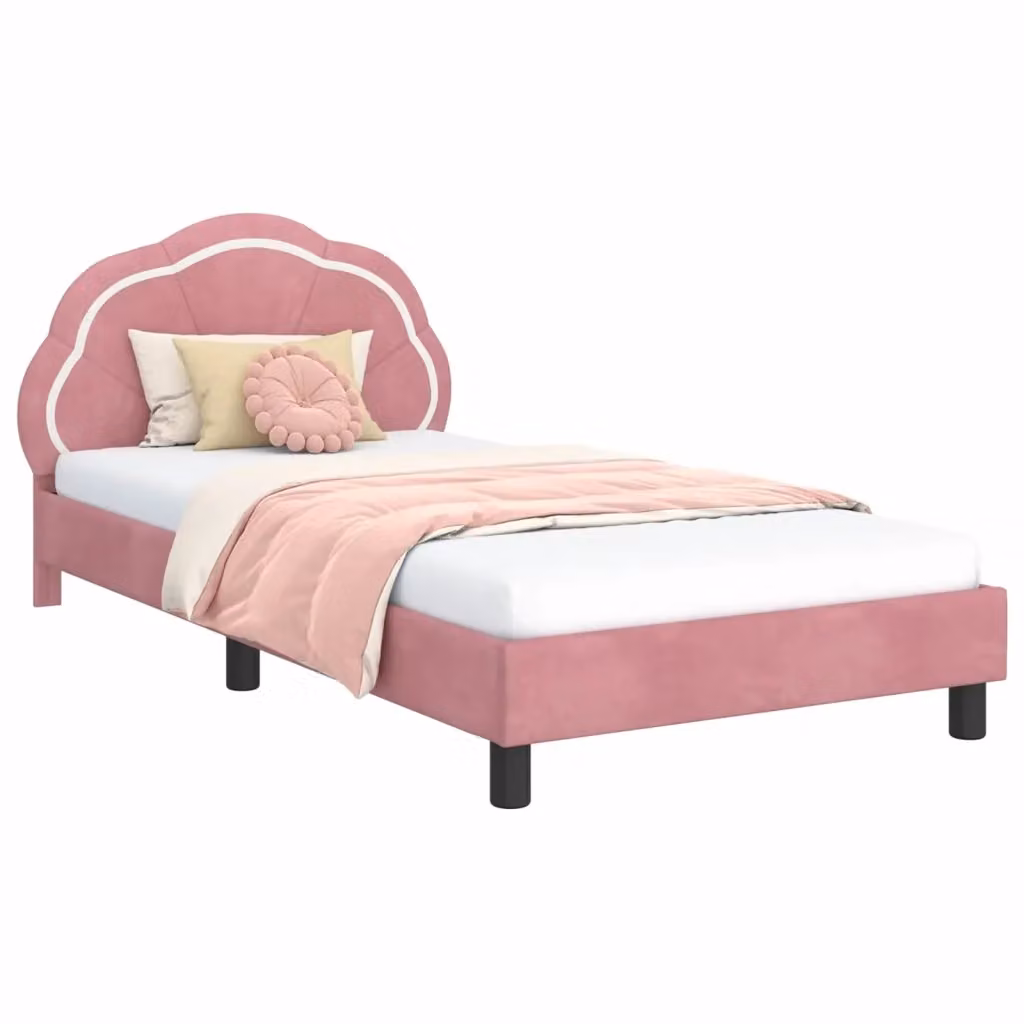 vidaXL Struttura letto per bambini in velluto rosa con testata, L/P/H: 208 x 90 x 104,5 cm – 2