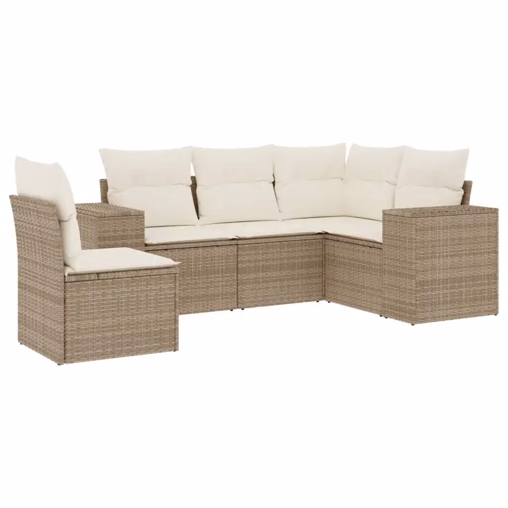 vidaXL Set Divano da Giardino a L 5 pz con Cuscini Beige e Struttura in Metallo e Polyrattan – 2