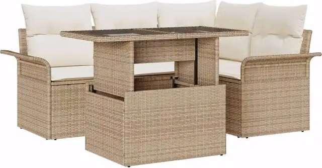 Set Divano da Giardino 5 Pezzi vidaXL Beige con Cuscini e Tavolino in Acciaio Verniciato a Polvere