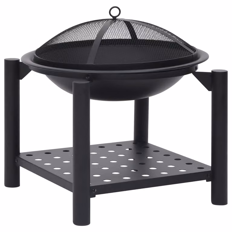 The Living Store Ciotola per il fuoco con attizzatoio 54x54x55 cm in acciaio