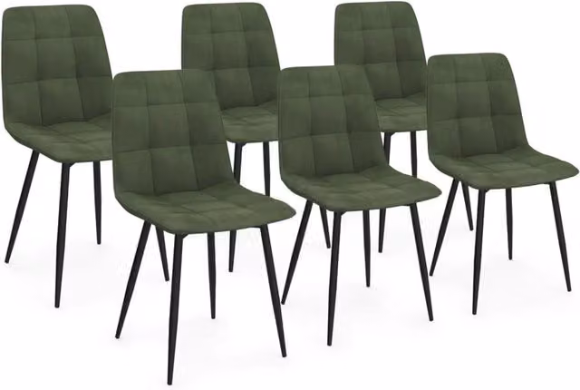Set di 6 sedie da pranzo MILA IDMarket in velluto verde cachi con struttura in metallo