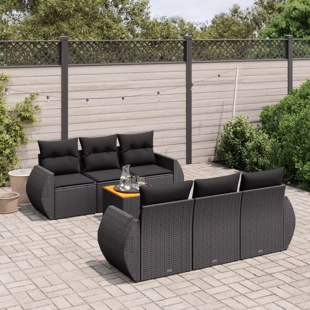 Maison Exclusive - Set Divani da Giardino con Cuscini 7pz Nero Polyrattan