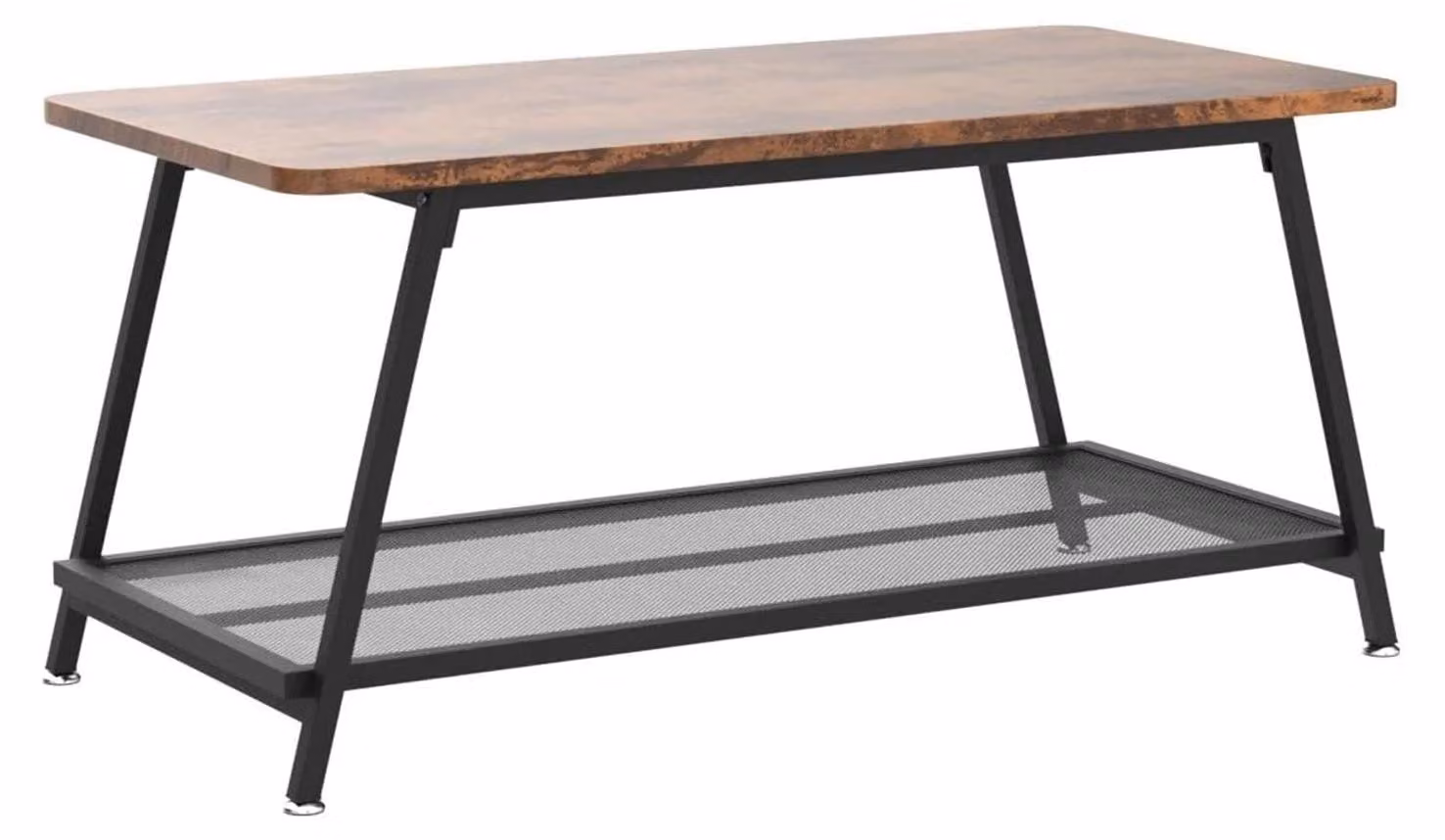 Tavolino industriale - Design a 2 piani - Struttura in metallo - Aspetto effetto legno - Con ripiano portaoggetti - Marrone rustico