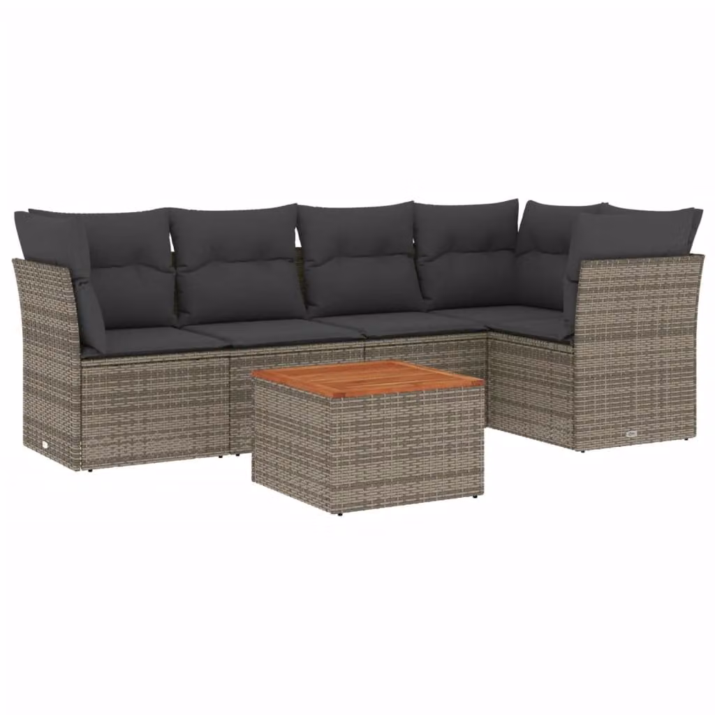 Set Divano da Giardino 6 pz con Cuscini Grigio in Polyrattan