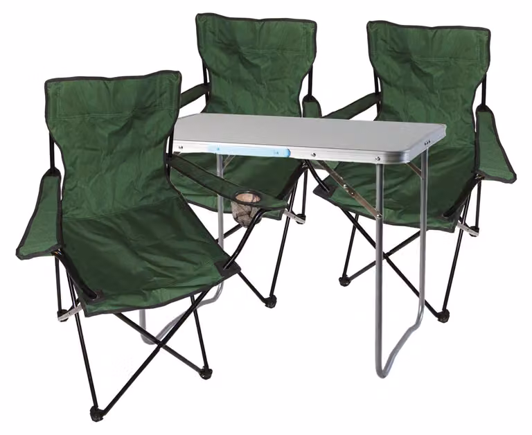 set di mobili da campeggio 4 pezzi tavolo verde + sedie da campeggio con borsa