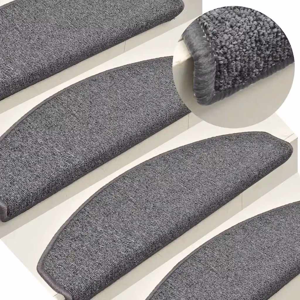 Set di 15 tappetini per scale semicircolari vidaXL, antiscivolo e fonoassorbenti, in polipropilene, Grigio e Nero, L 65 x P 24 x H 4 cm