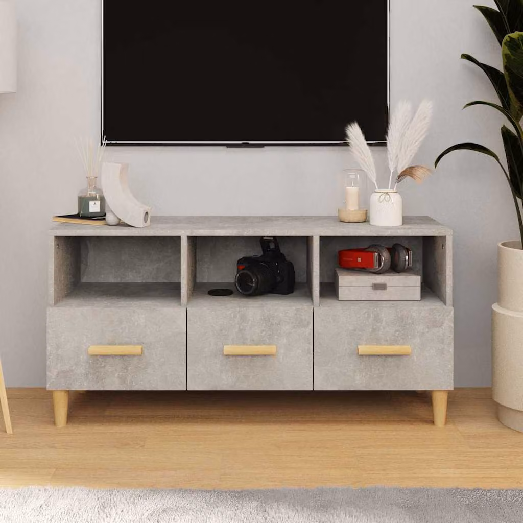 Mobile Porta TV Moderno vidaXL in Legno Multistrato Grigio con Ruote L 102 cm x P 36 cm x H 50 cm