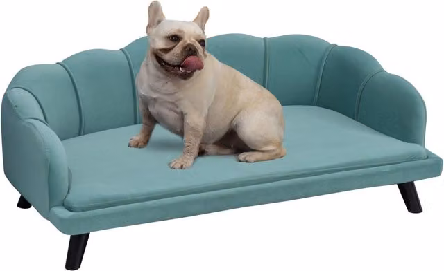 EasyComfort Divano per Cani con Rivestimento Sfoderabile in Tessuto Verde e Struttura in Legno di Betulla L: 60,5 cm, P: 60,5 cm, H: 35,5 cm