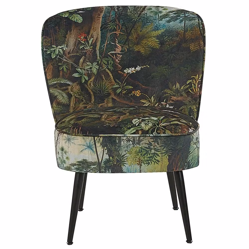 Poltrona senza braccioli Beliani in tessuto con motivo floreale multicolore e gambe in legno di pino, stile retro, L: 52 cm, P: 60 cm, H: 76 cm – 2