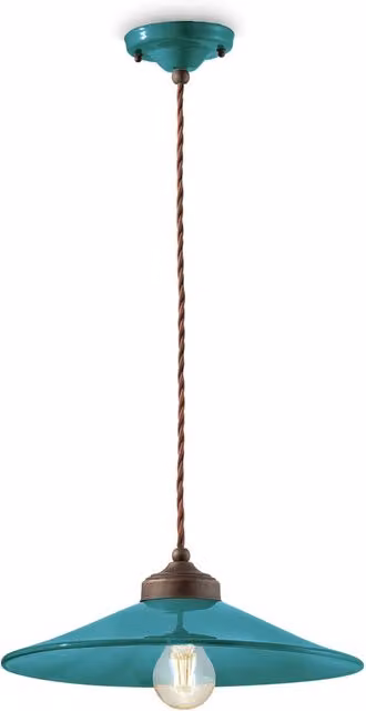 Lampadario Vintage Colors Ferro E Ceramica Verde Petrolio 1 Luce E27 35Cm
