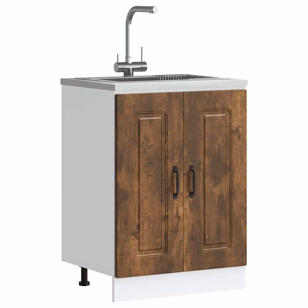 Base lavello mobile Kalmar vidaXL colore Rovere Fumo, L: 60 cm, P: 46 cm, H: 81,5 cm