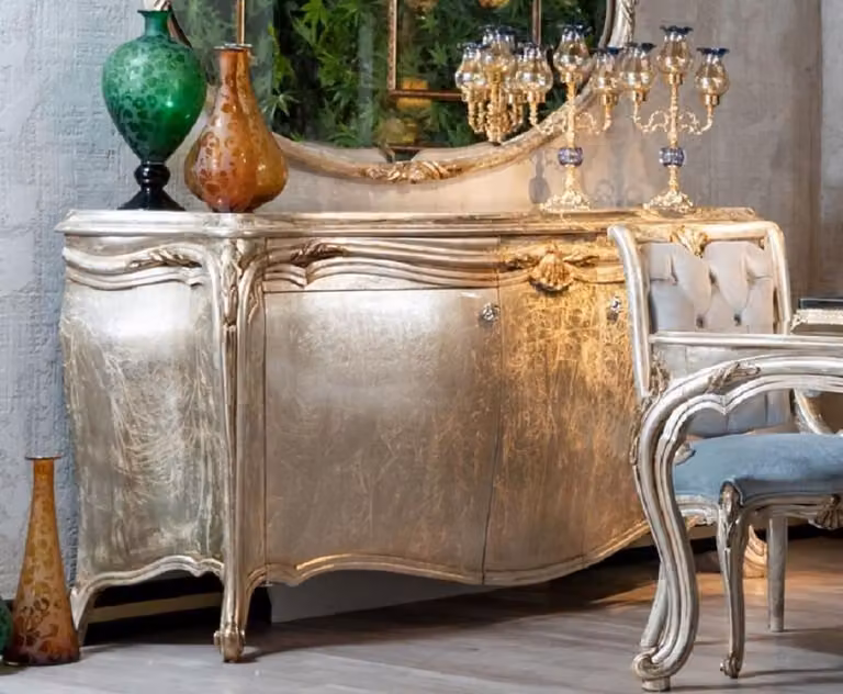 Casa Padrino - Credenza barocca argento/oro - Magnifico mobile in legno massiccio - Mobili barocchi - Nobili & Magnifici