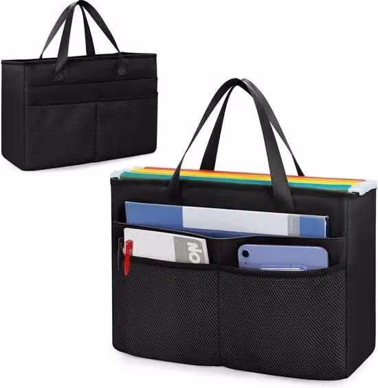 Organizzatore di file A4 portatile pieghevole con maniglione in nylon, Nero