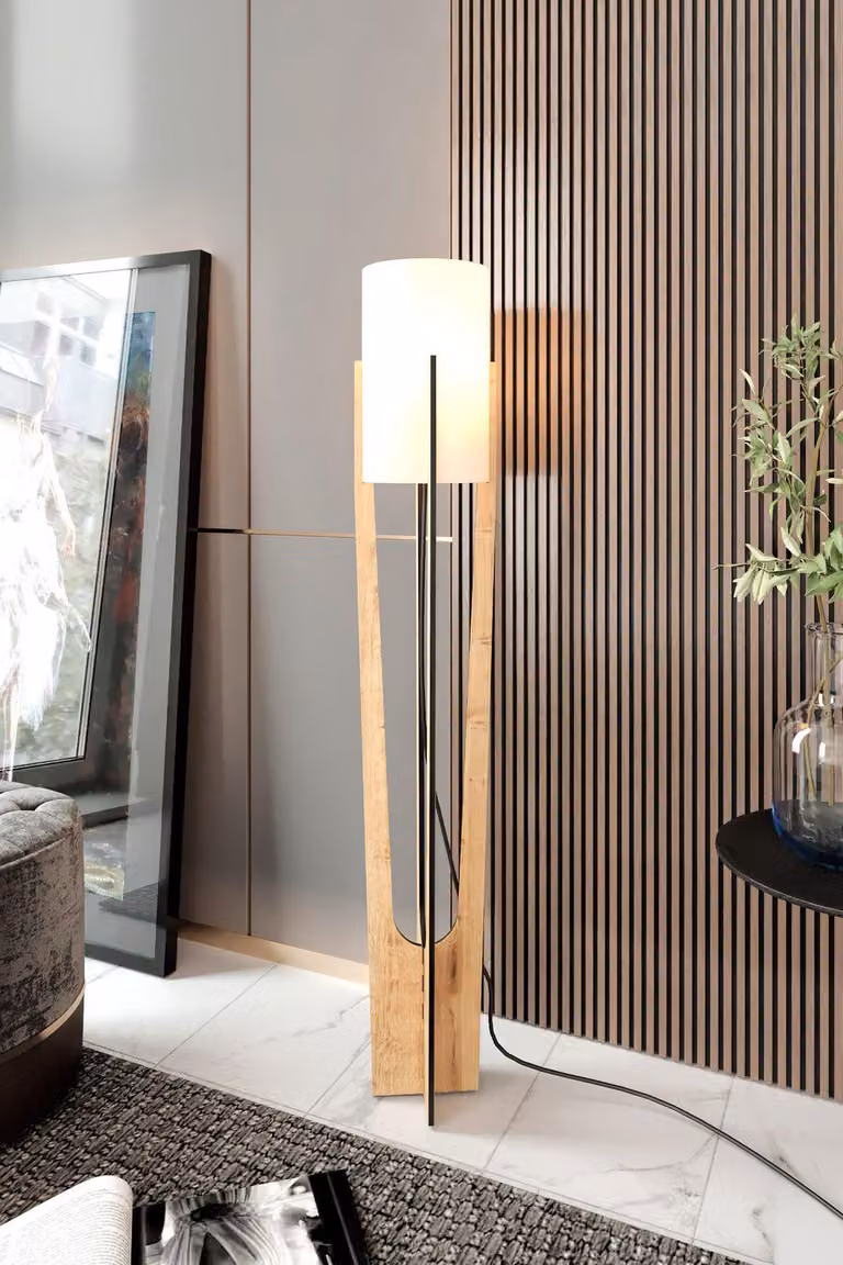 Opviq, lampada da terra di alta qualità realizzata in carta e MDF, finitura noce, altezza 135 cm | 1 attacco E27, max. 40 W, grado di protezione IP23 | Design scandinavo in beige, ideale per ambienti moderni.