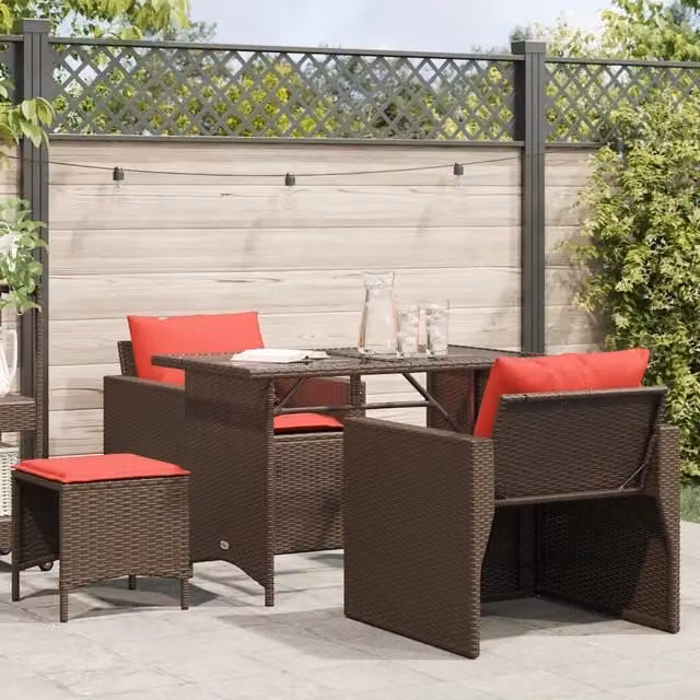 Set Divano da Giardino 4 pz con Cuscini Marrone in Polyrattan 366366