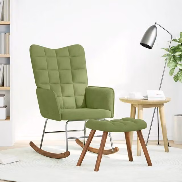 Poltrona a dondolo con poggiapiedi in velluto verde chiaro DESIGN IN