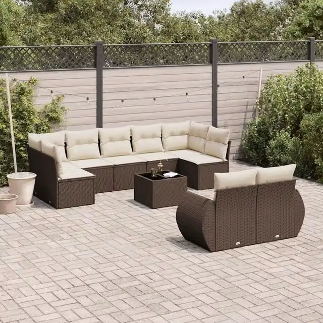 Set Divani da Giardino 10pz con Cuscini in Polyrattan Marrone 3254170