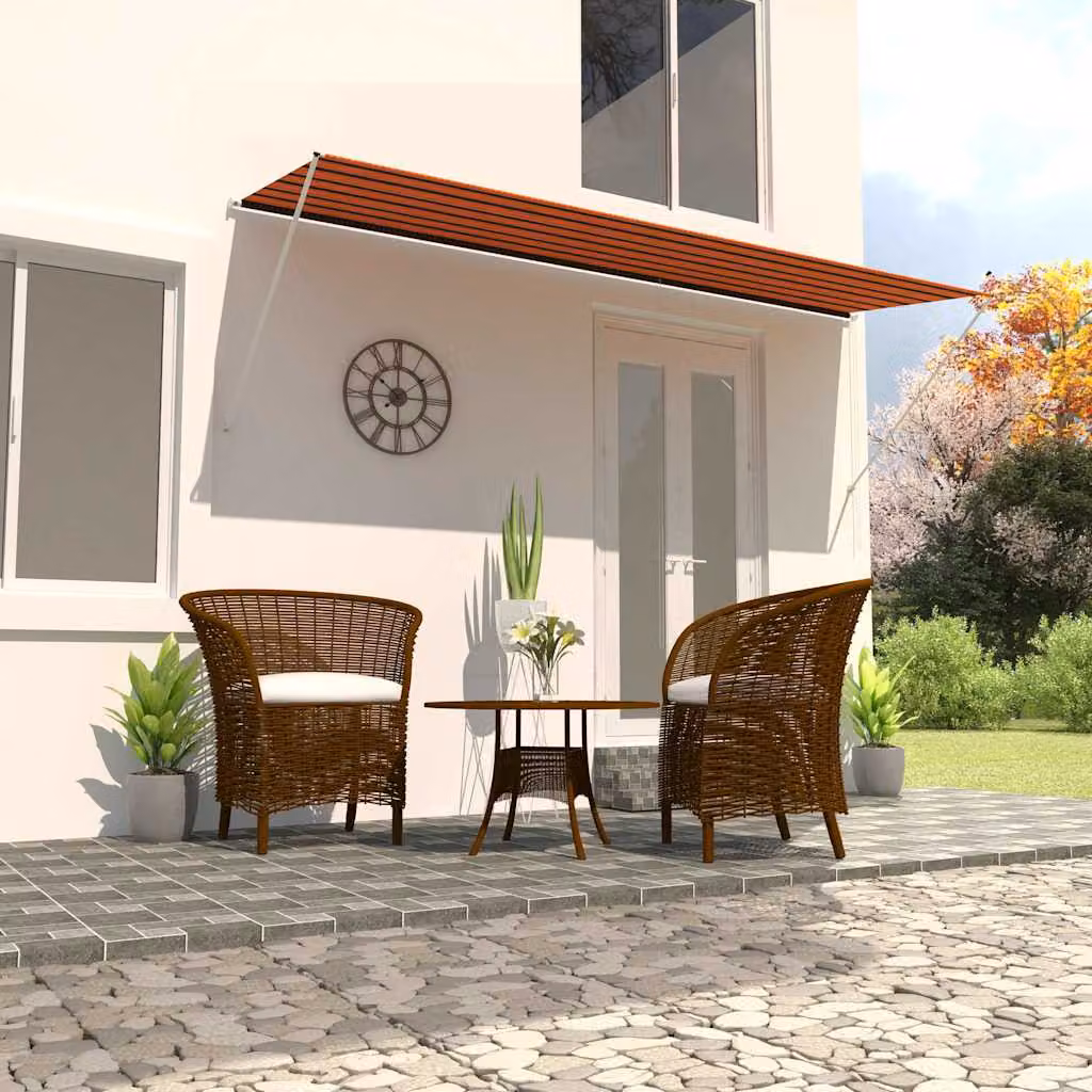 vidaXL Tenda da Sole Retrattile con Bracci Pieghevoli in Acciaio e Poliestere, Arancione e Marrone, L 400 x P 150 cm