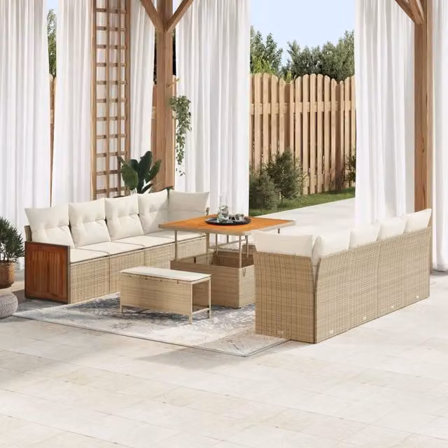 Set Divano da Giardino vidaXL 11 Pezzi Beige e Crema con Struttura in Metallo e Cuscini Inclusi