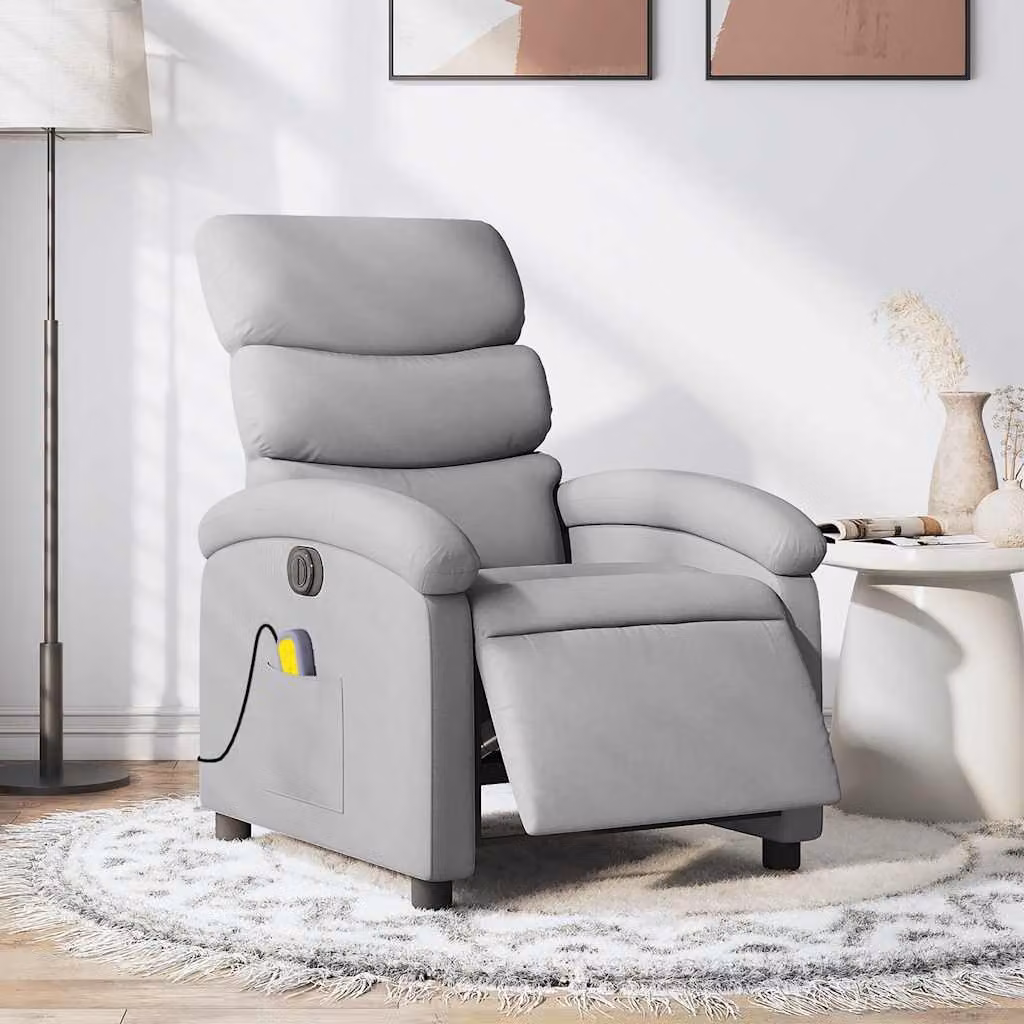 vidaXL Poltrona Reclinabile Elettrica con Massaggio in Tessuto Grigio – 1