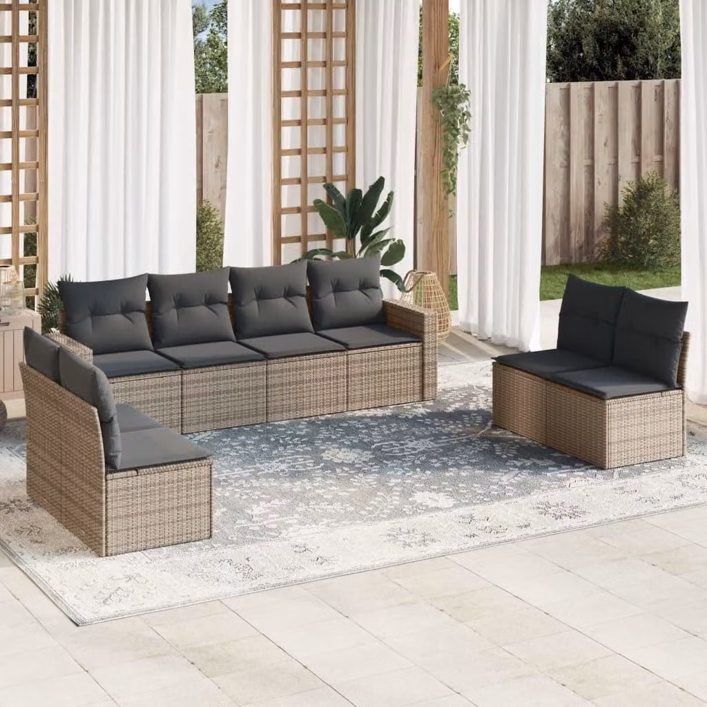 vidaXL Set Divano da Giardino 8 pz a Forma di L con Cuscini Grigio in Polyrattan e Struttura in Metallo – 1