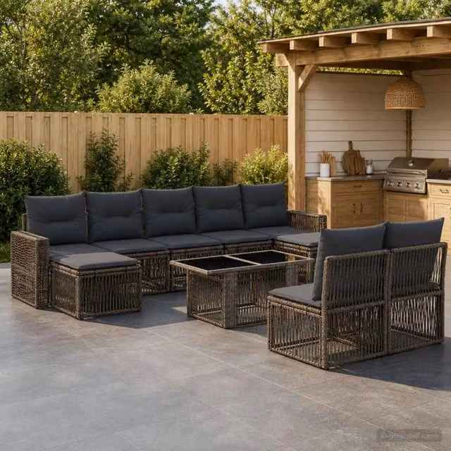 Set Divano da Giardino a Forma a U vidaXL in Polyrattan Grigio e Antracite con Cuscini e Tavolino