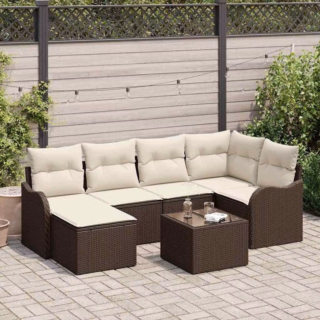 Maison Exclusive - Set Divano da Giardino con cuscino 7 pcs Marrone Poly Rattan