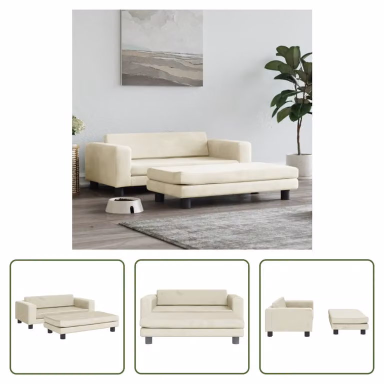 The Living Store Lettino per cani con prolunga in velluto crema 100x50x30 cm