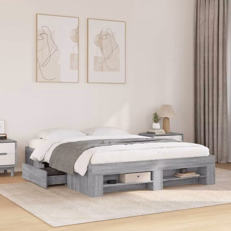 Giroletto vidaXL in legno multistrato grigio con doghe fisse L/P: 150 x 200 cm