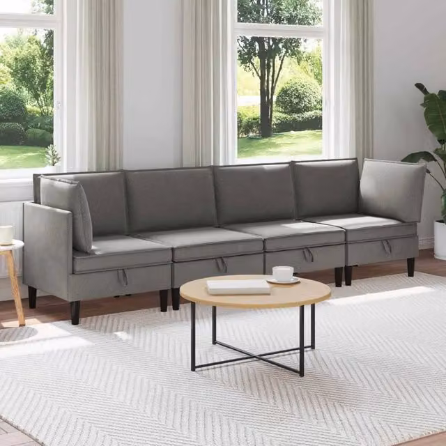 Set di mobili per il soggiorno 4 pz Grigio scuro Tessuto 3413804