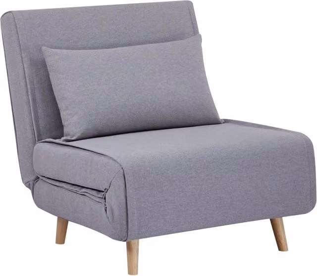 Poltrona letto convertibile Sweeek in tessuto grigio con struttura e piedi in legno di pino – 1