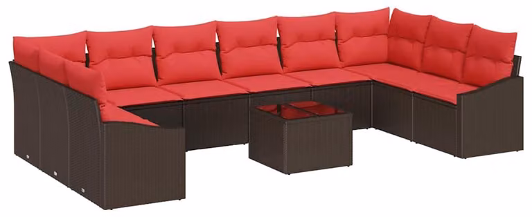 Set di divani da esterno, 11 pezzi, color marrone [materiale sintetico]: rattan sintetico