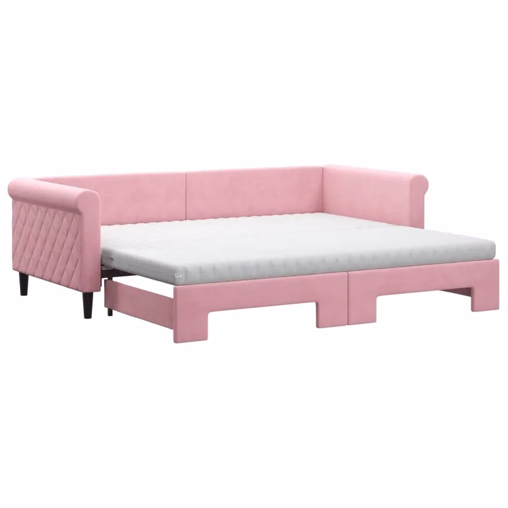 Divano Letto Estraibile vidaXL in Velluto Rosa con Cassetto con Funzione Letto L/P/H: 229 x 90 x 68 cm – 2