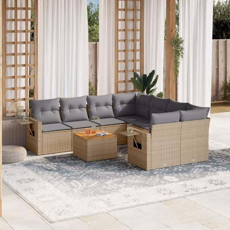 Maison Exclusive - Set Divano da Giardino 9 pz con Cuscini Beige Misto Polyrattan