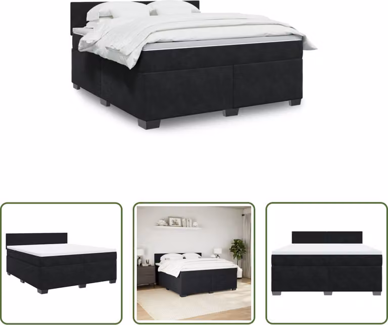 The Living Store Letto a molle con materasso nero 180x200 cm in velluto