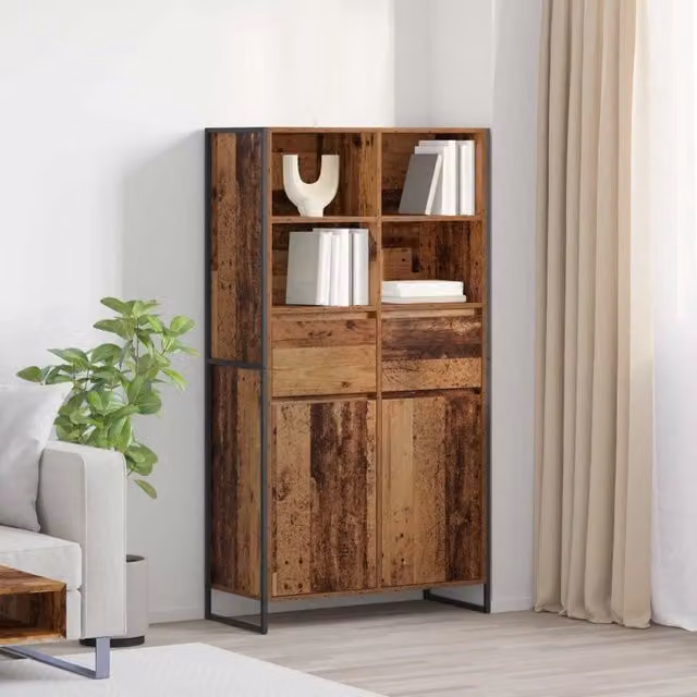 Credenza con cassetto 2 pz-Set di 2 Buffet-Armadio da cucina Legno vecchio 81 x 36 x 150.5 cm