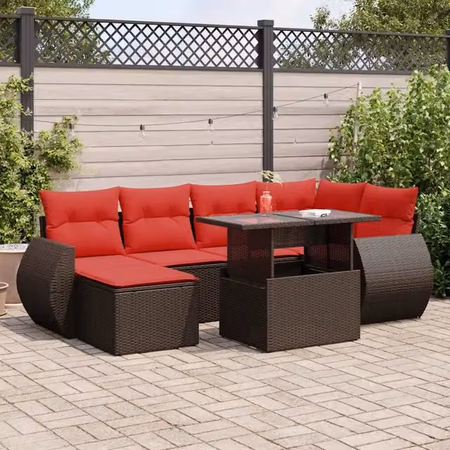 Set Divani Giardino 7 pz con Cuscini Marrone Polyrattan Acacia 3326675