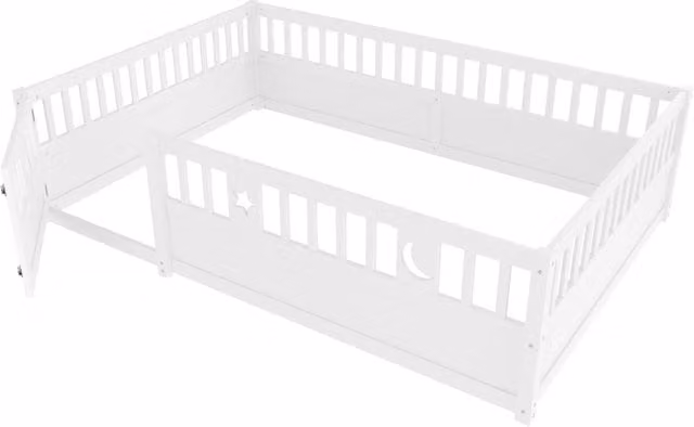 Letto bambino in legno di pino bianco con sponda di sicurezza e chiusura L 140 cm x P 190 cm – 1
