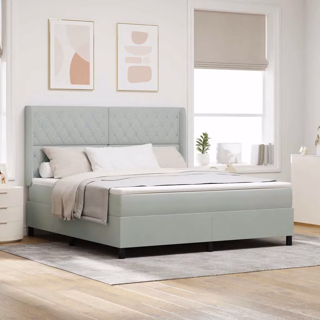 Letto a molle con materasso vidaXL in velluto grigio chiaro, L/P/H: 180 x 200 x 280 cm