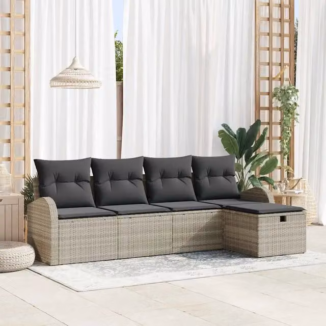 Set Divano da Giardino 5 pz Grigio chiaro polyrattan 3360393