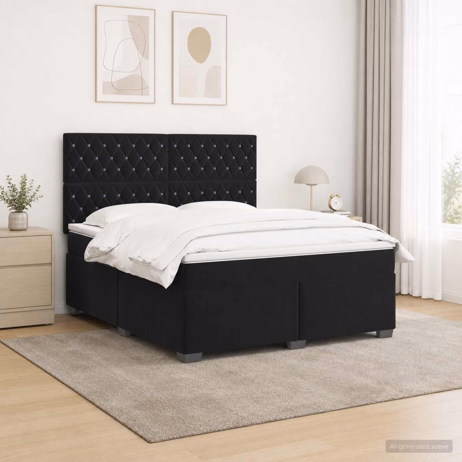 Letto box spring vidaXL con materasso ibrido in velluto nero L 140 cm x P 200 cm